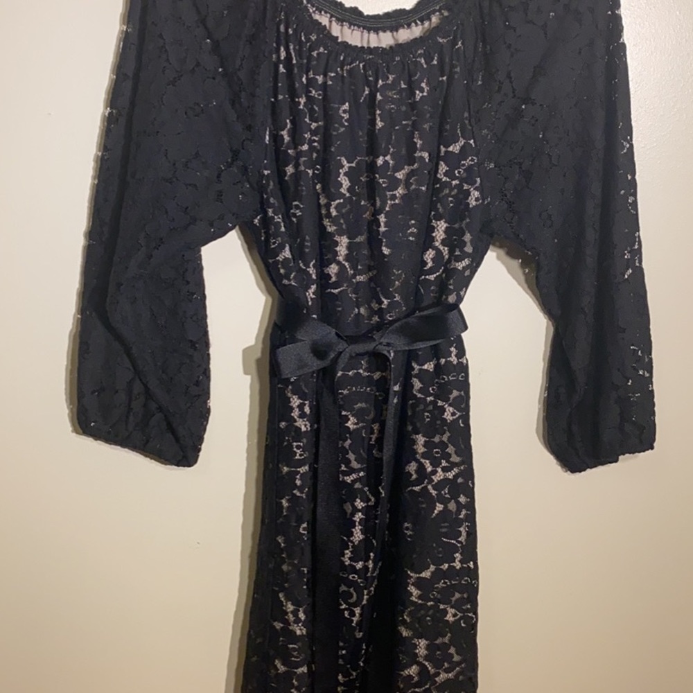 Black Lace Cutout Dress With Nude Liner Through the Bodice